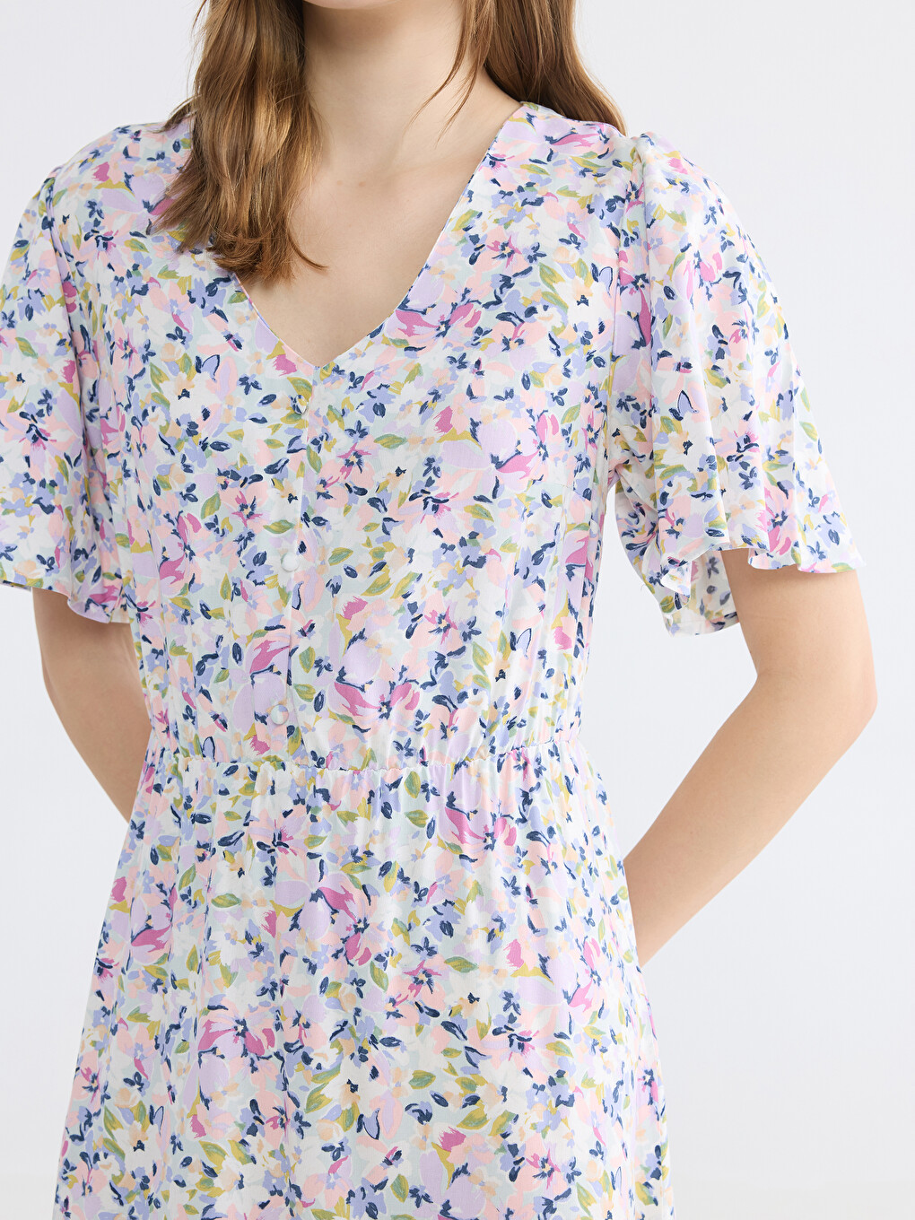 V Neck Floral A Form Dress-2