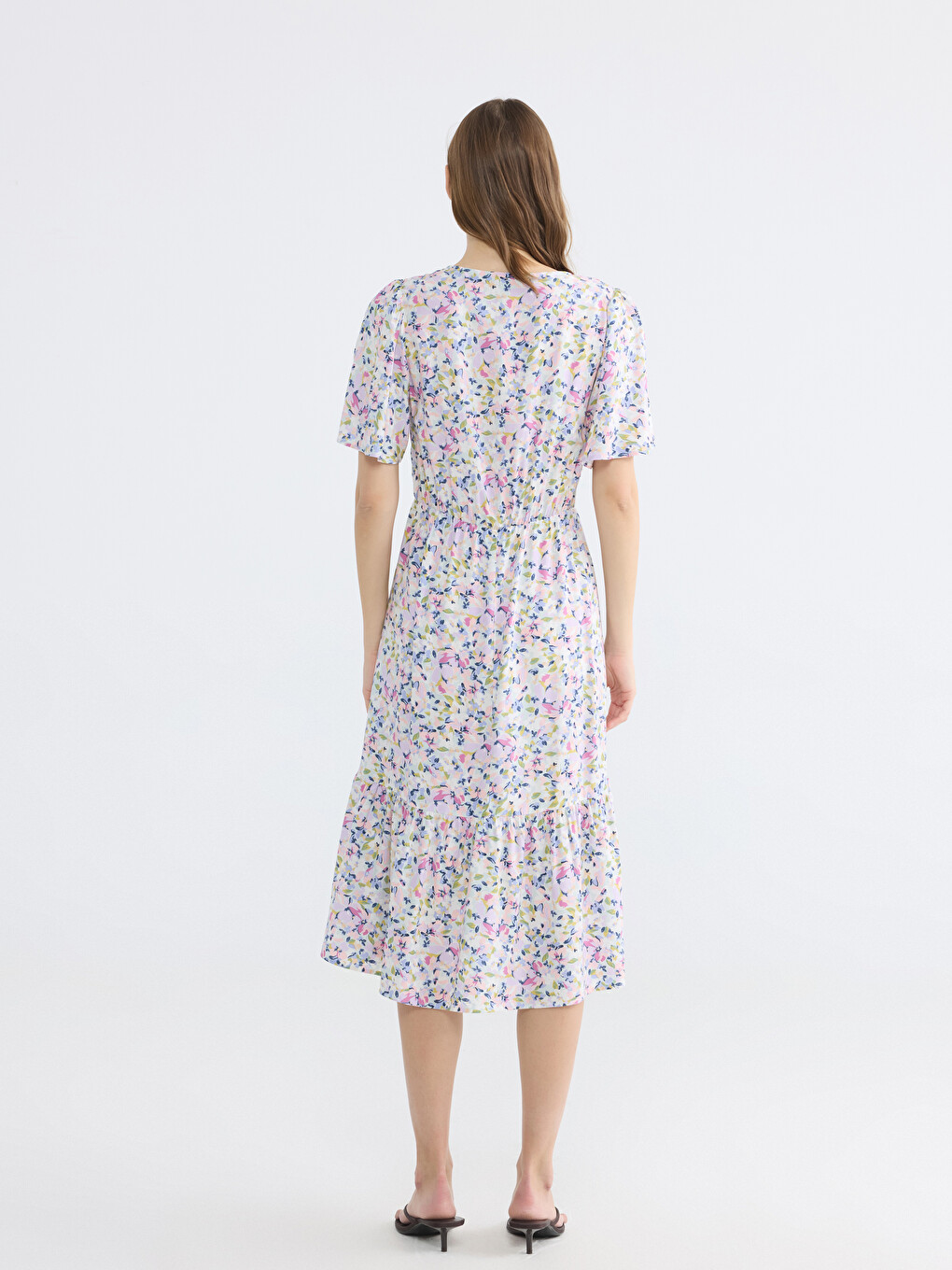 V Neck Floral A Form Dress-3