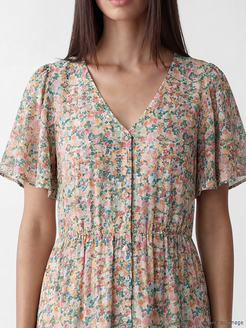 V Neck Floral A Form Dress-1