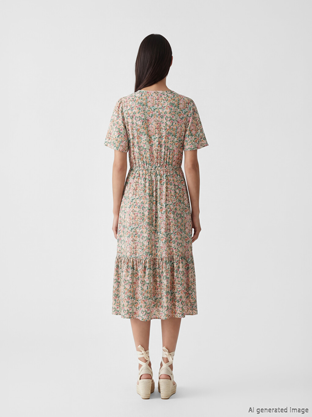 V Neck Floral A Form Dress-2