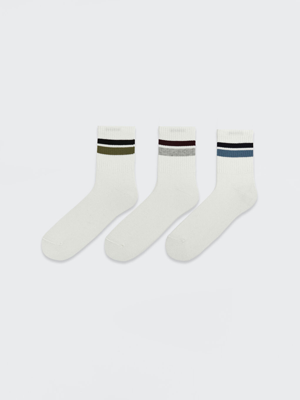 Ekru Çizgili Erkek Soket Çorap 3'lü