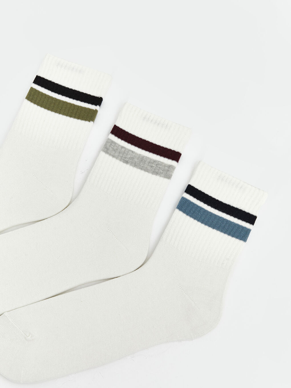 Ekru Çizgili Erkek Soket Çorap 3'lü-1