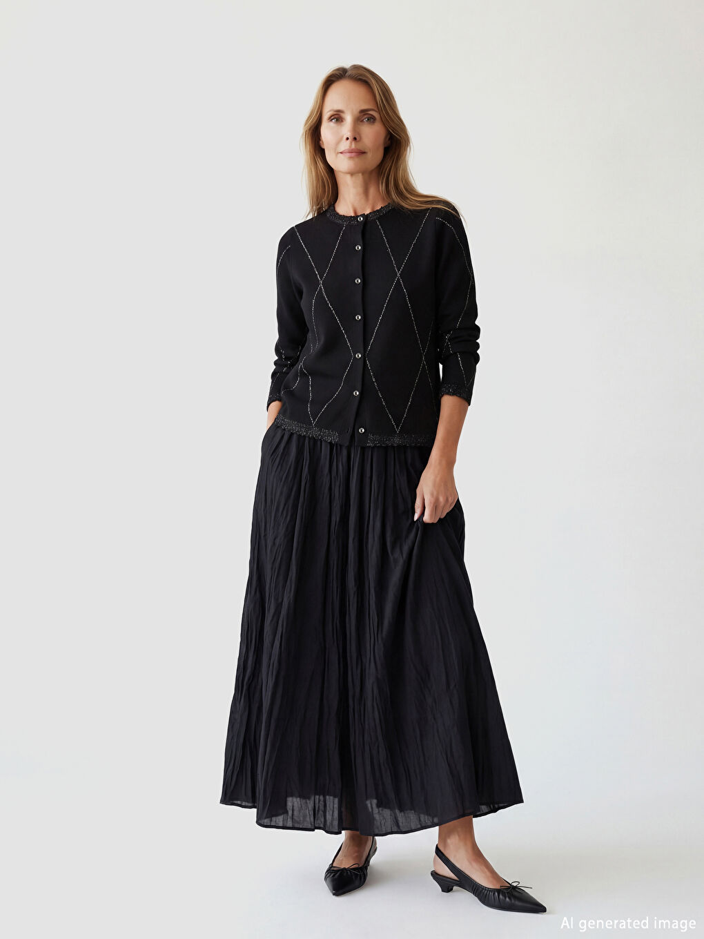 Crew Neck Argyle Pattern Women's Tricot Cardigan-1