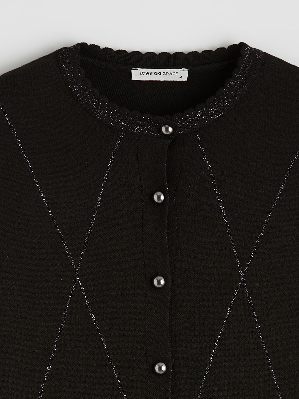 Crew Neck Argyle Pattern Women's Tricot Cardigan-4