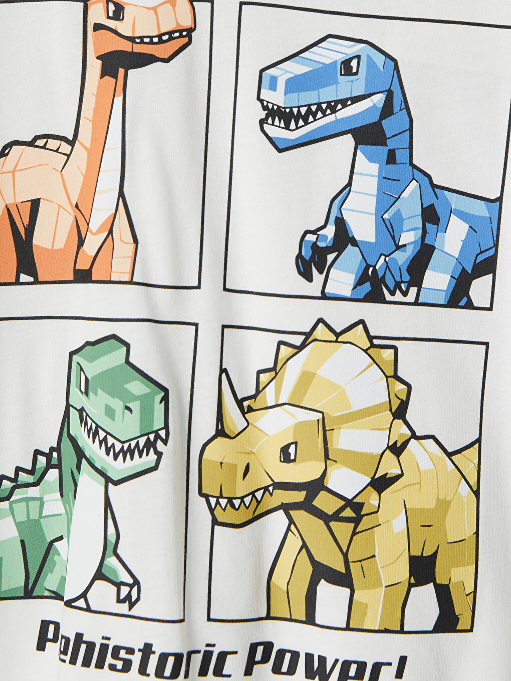 Beyaz Bisiklet Yaka Dinozor Baskılı Erkek Çocuk Tişört-2