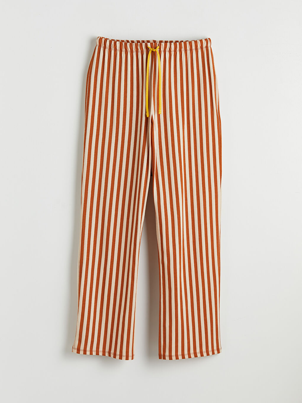 Ekru Beli Lastikli Çizgili Kadın Pijama Alt