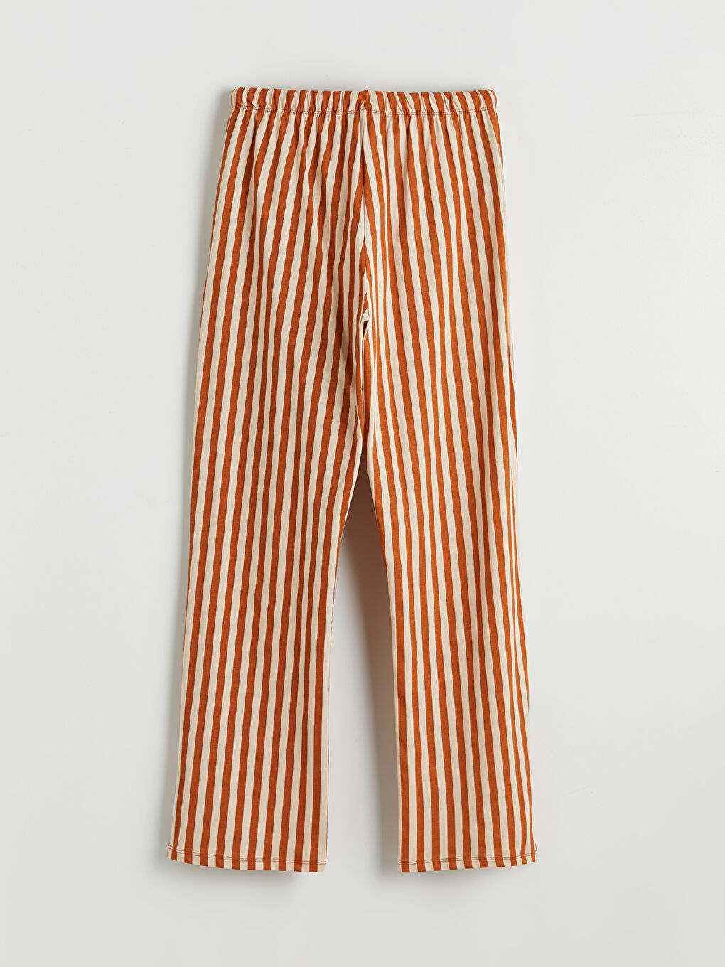 Ekru Beli Lastikli Çizgili Kadın Pijama Alt-1