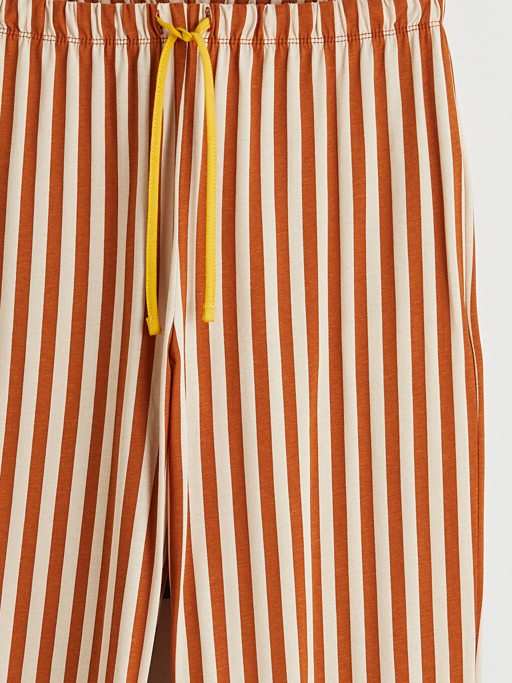 Ekru Beli Lastikli Çizgili Kadın Pijama Alt-2