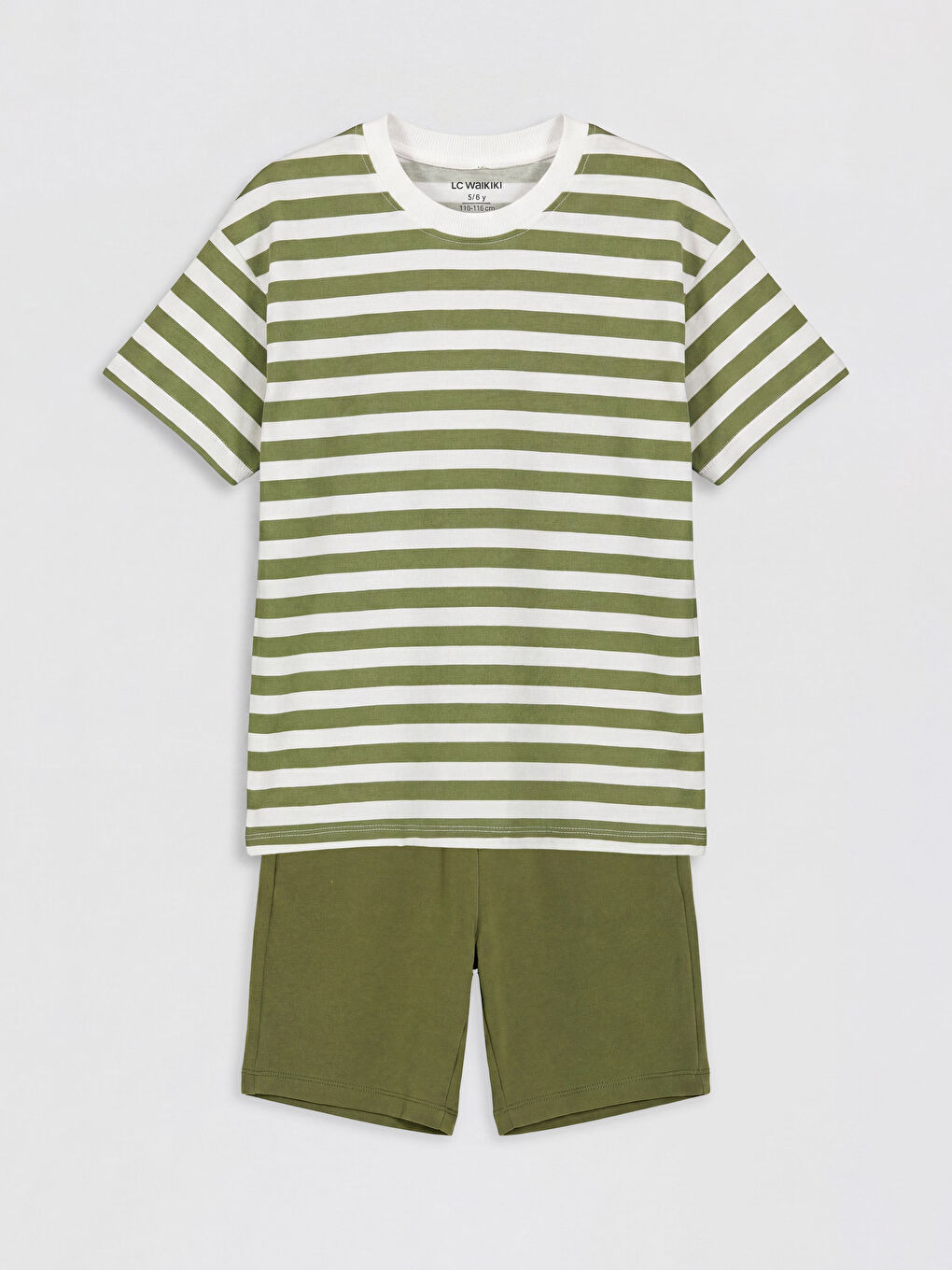 Haki Çizgili Erkek Çocuk Şortlu Takım