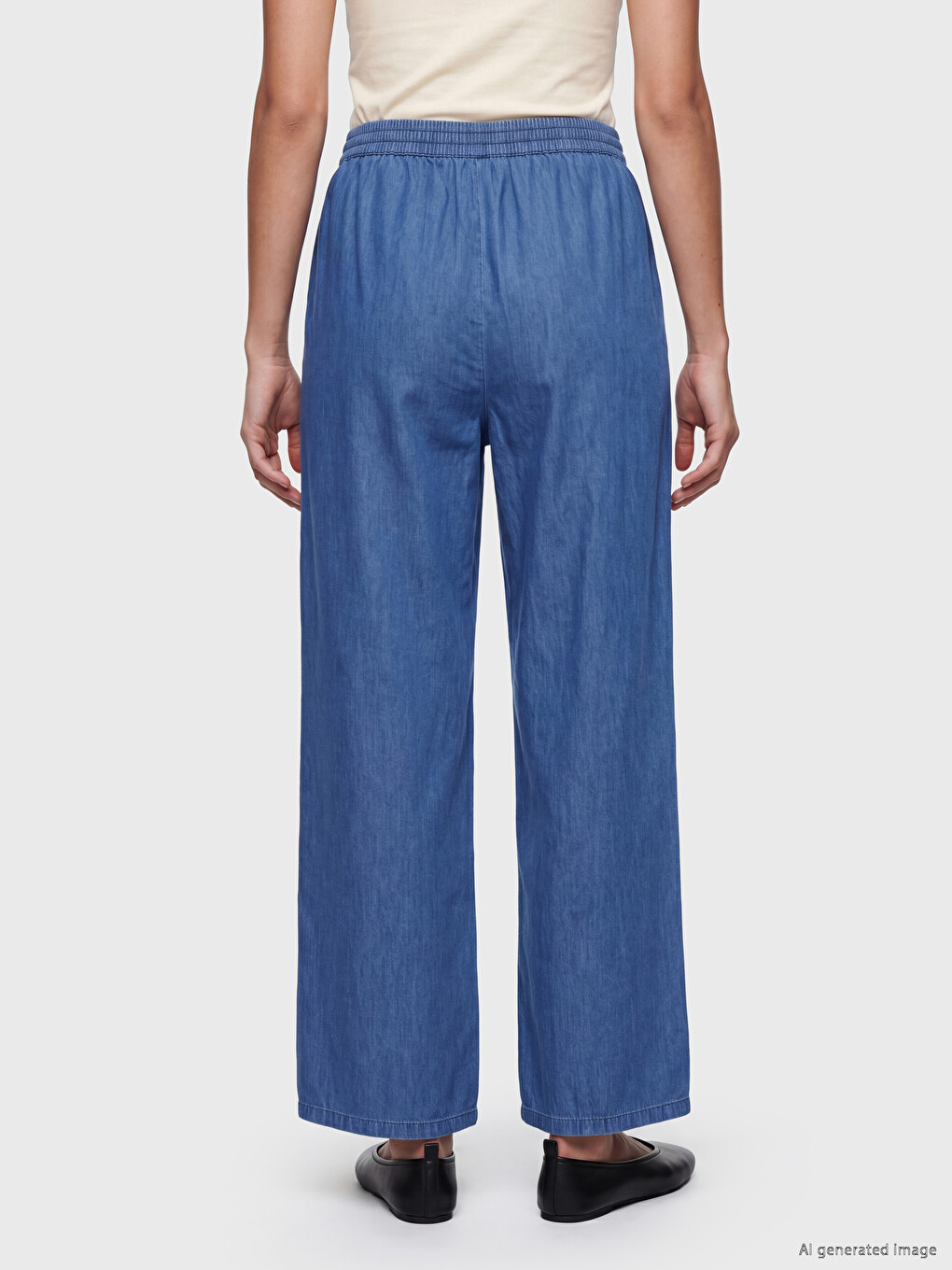 Elastic Waist Wideleg Women's Jeans-3