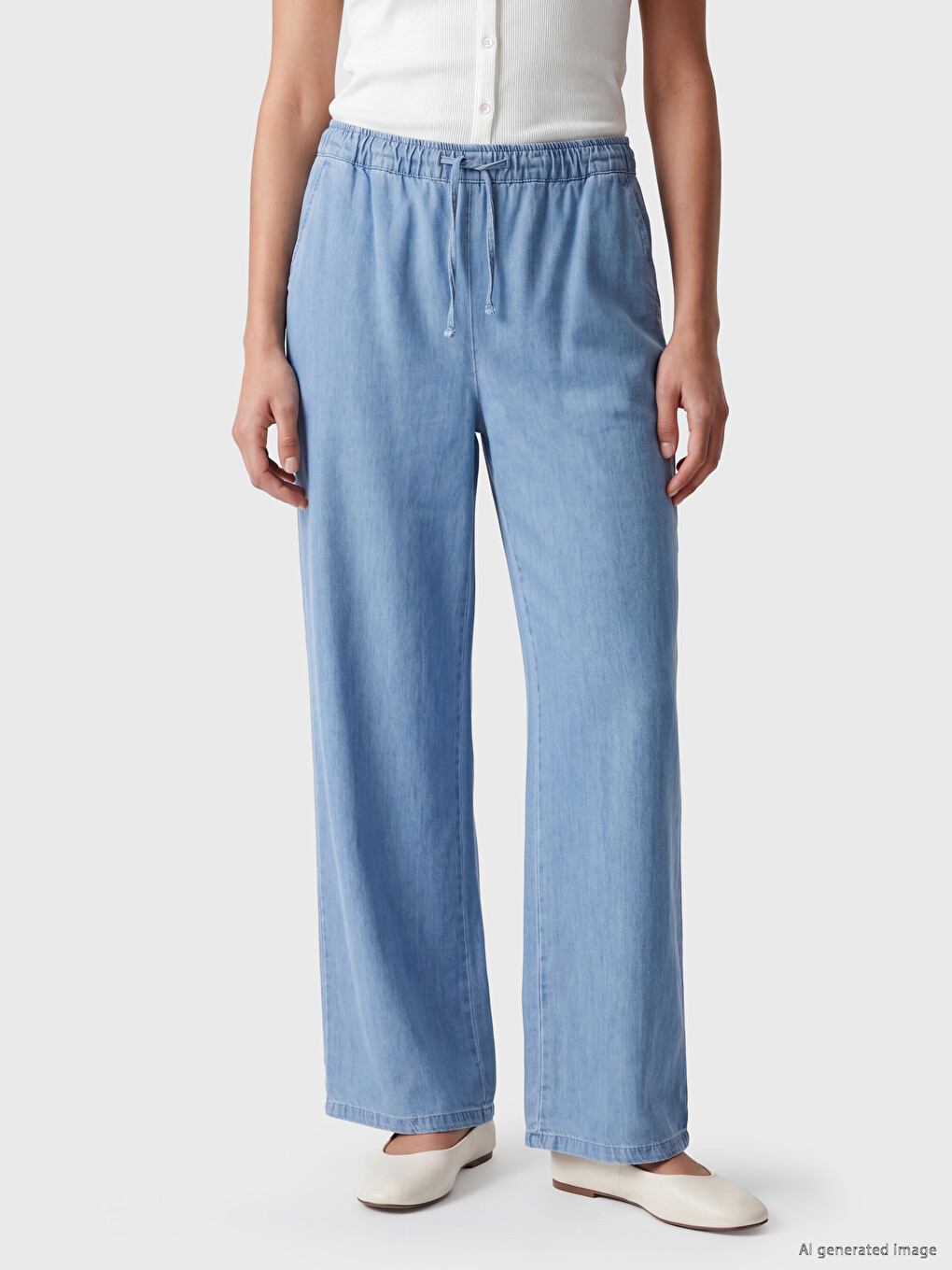 Elastic Waist Wideleg Women's Jeans-1
