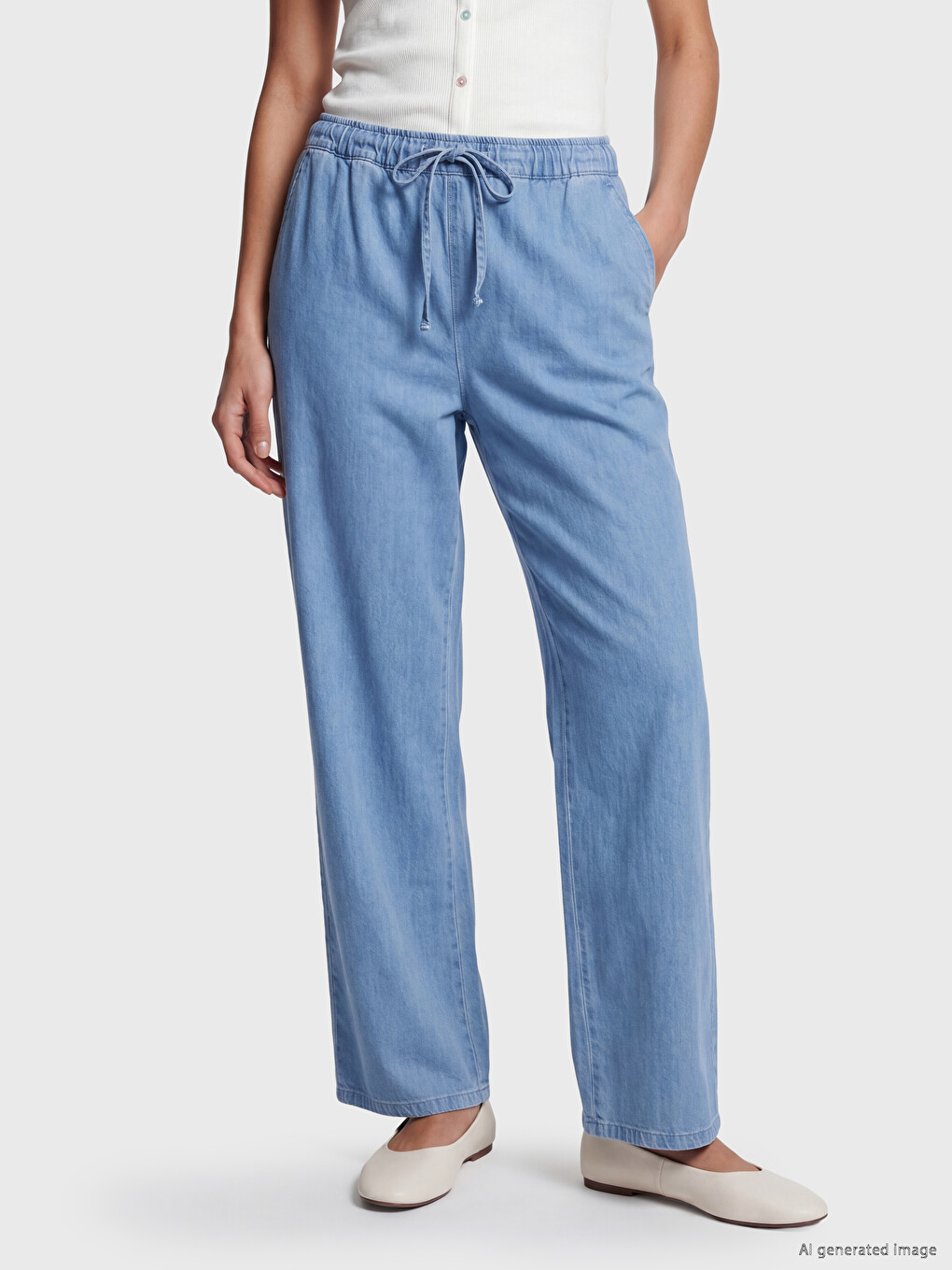 Elastic Waist Wideleg Women's Jeans-2