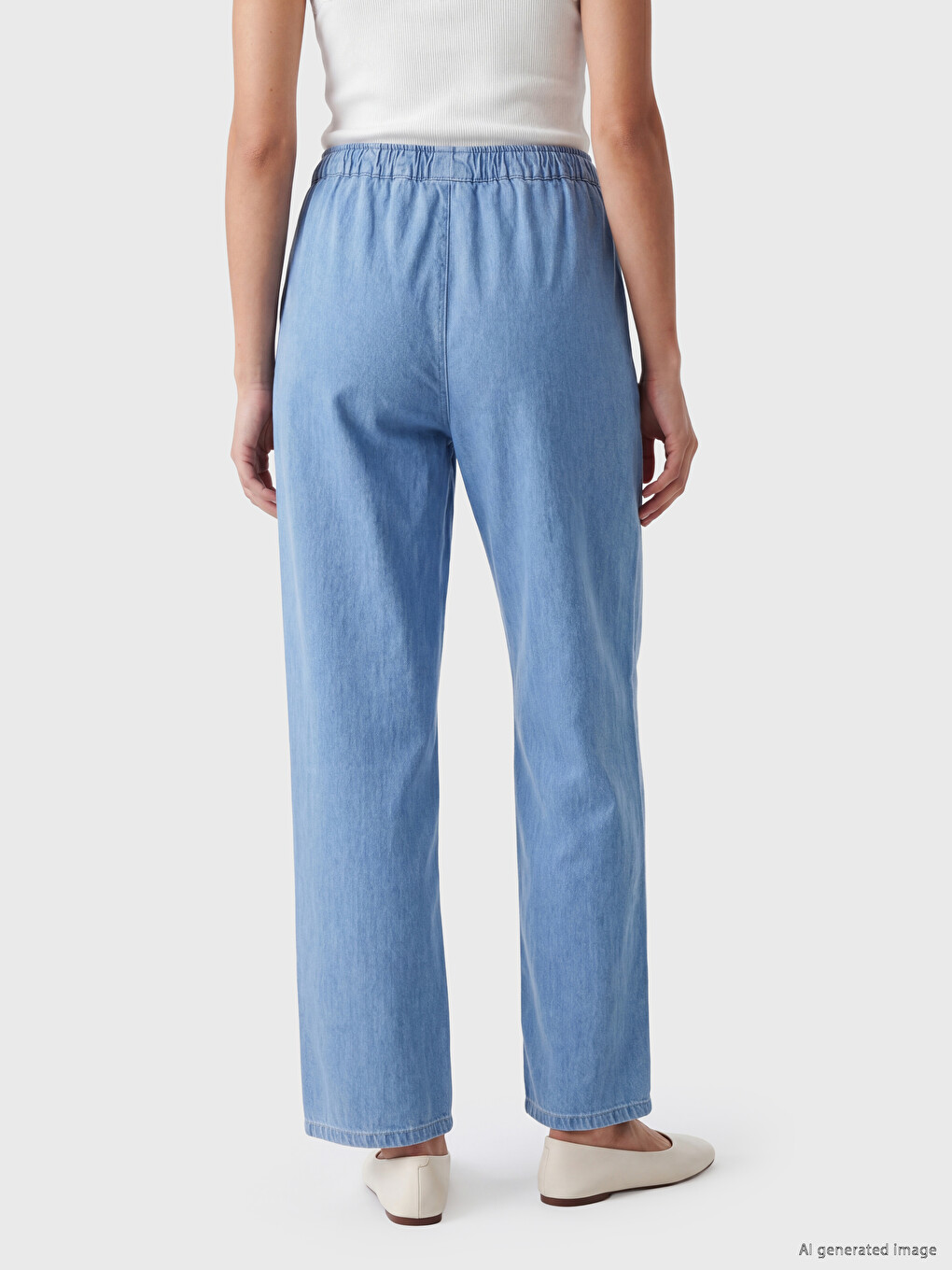 Elastic Waist Wideleg Women's Jeans-3