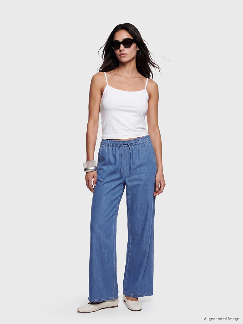 Elastic Waist Wideleg Women's Jeans