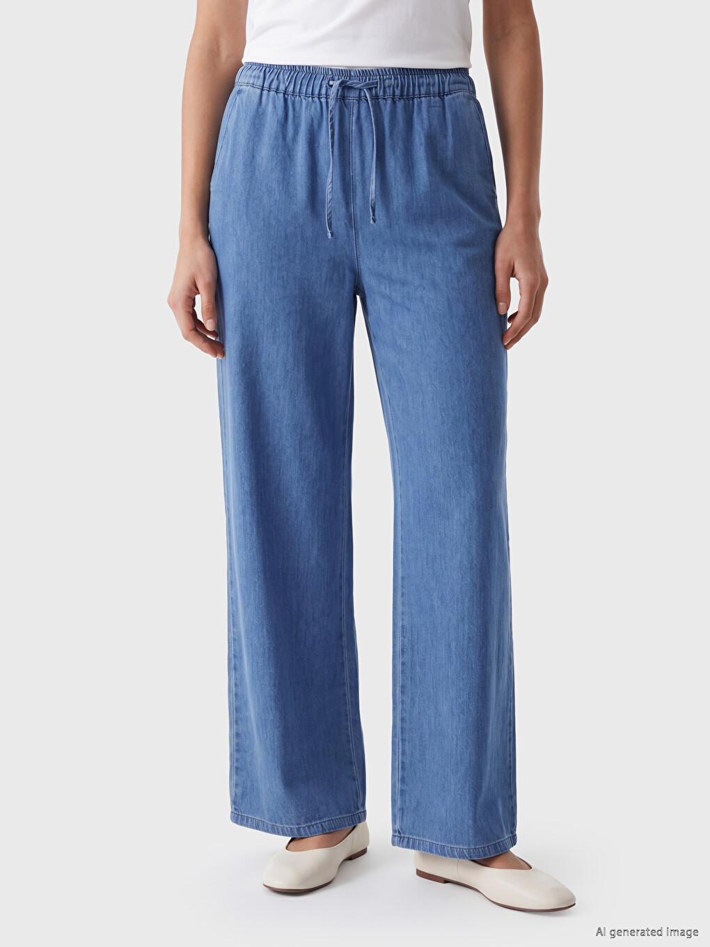 Elastic Waist Wideleg Women's Jeans-1