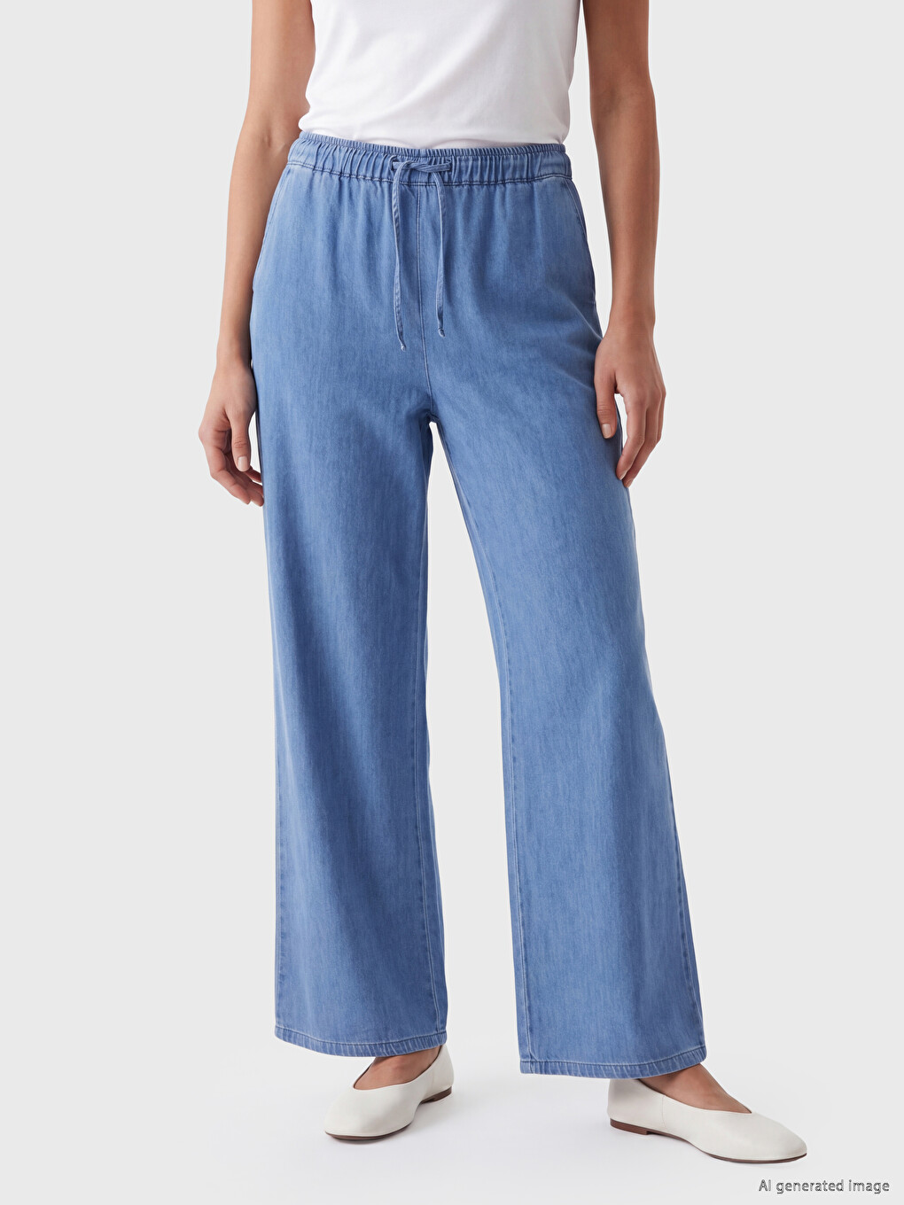 Elastic Waist Wideleg Women's Jeans-2
