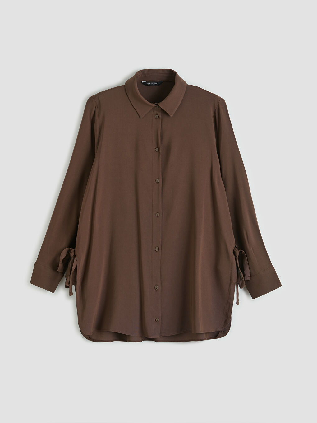 Kahverengi Keten Karışımlı Kadın Gömlek Tunik