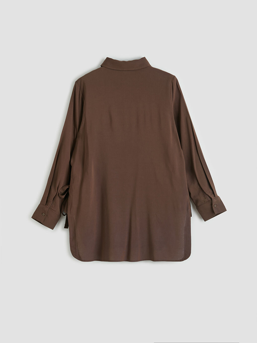 Kahverengi Keten Karışımlı Kadın Gömlek Tunik-1