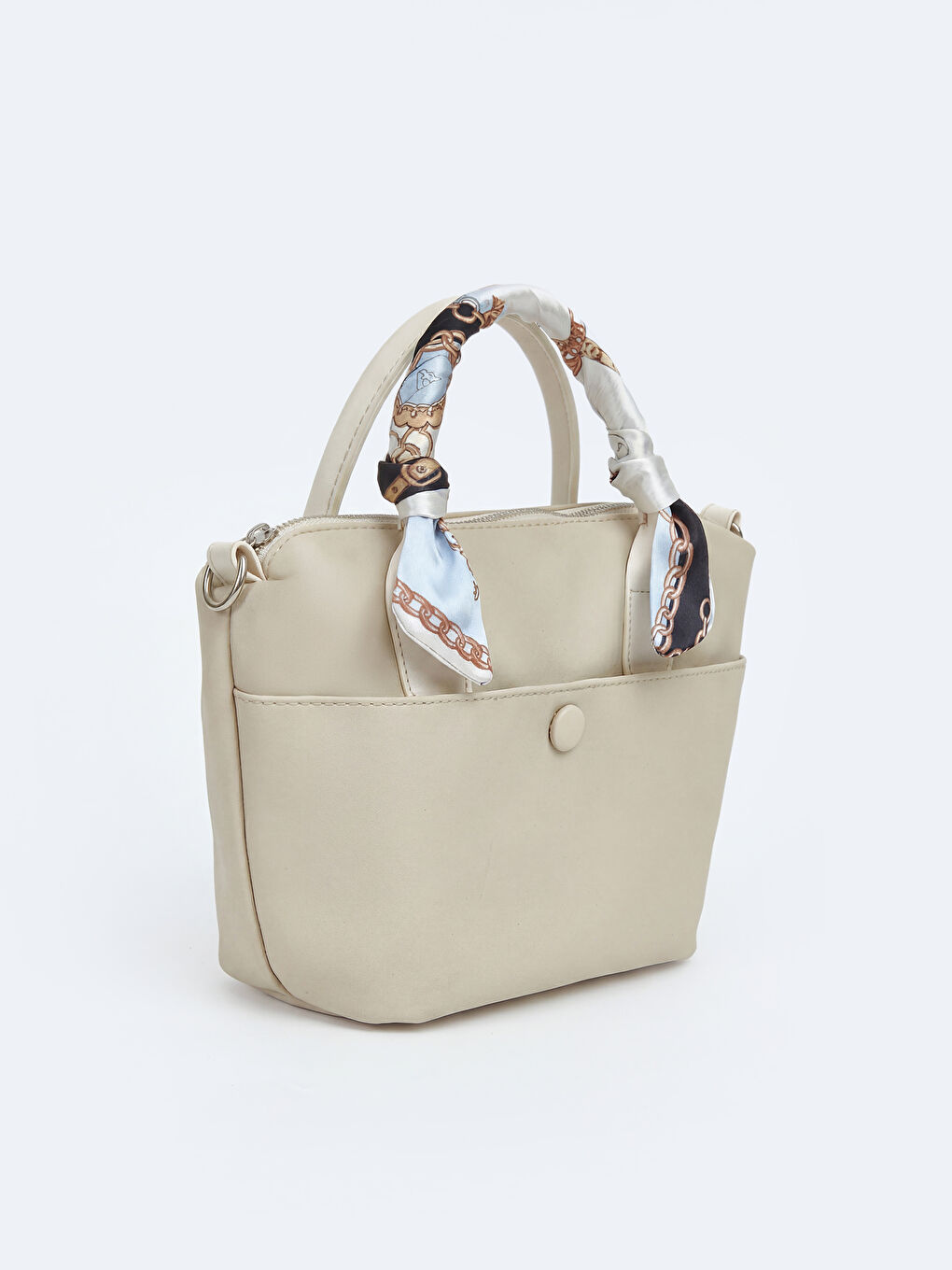 Bej Fular Detaylı Kadın Omuz Çantası-1