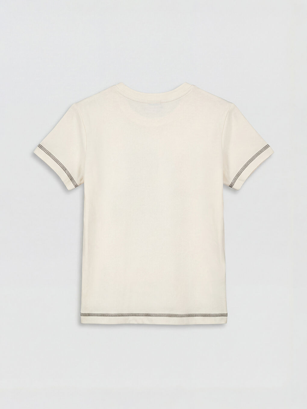 Ekru Bisiklet Yaka Kelebek Baskılı Kız Çocuk Tişört-1