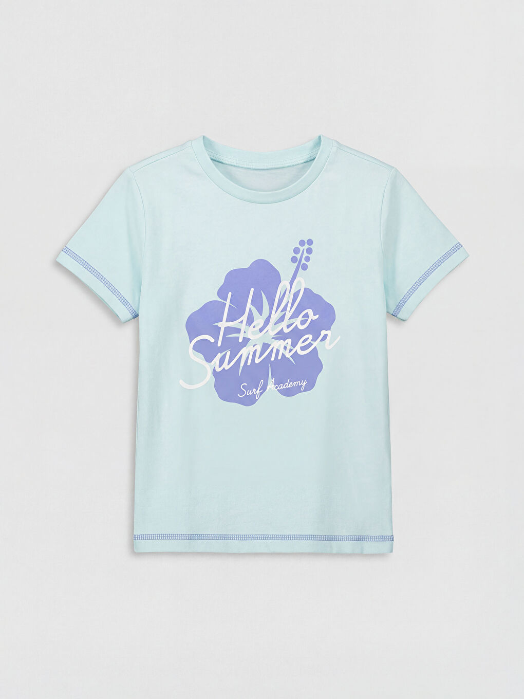 Turkuaz Bisiklet Yaka Baskılı Kız Çocuk Tişört