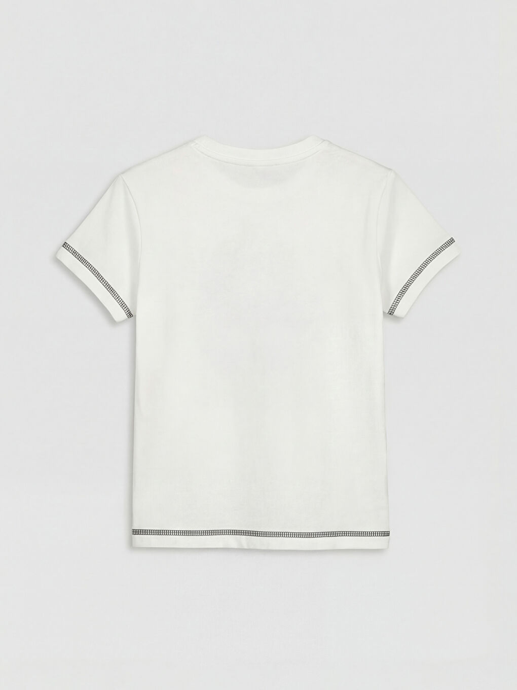 Beyaz Bisiklet Yaka Çiçek Baskılı Kız Çocuk Tişört-1