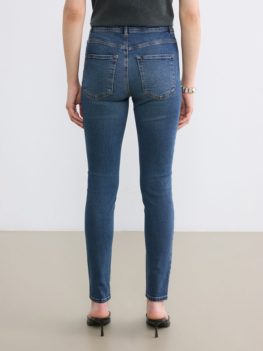 İndigo Yüksek Bel Süper Skinny Fit Kadın Jean Pantolon-3