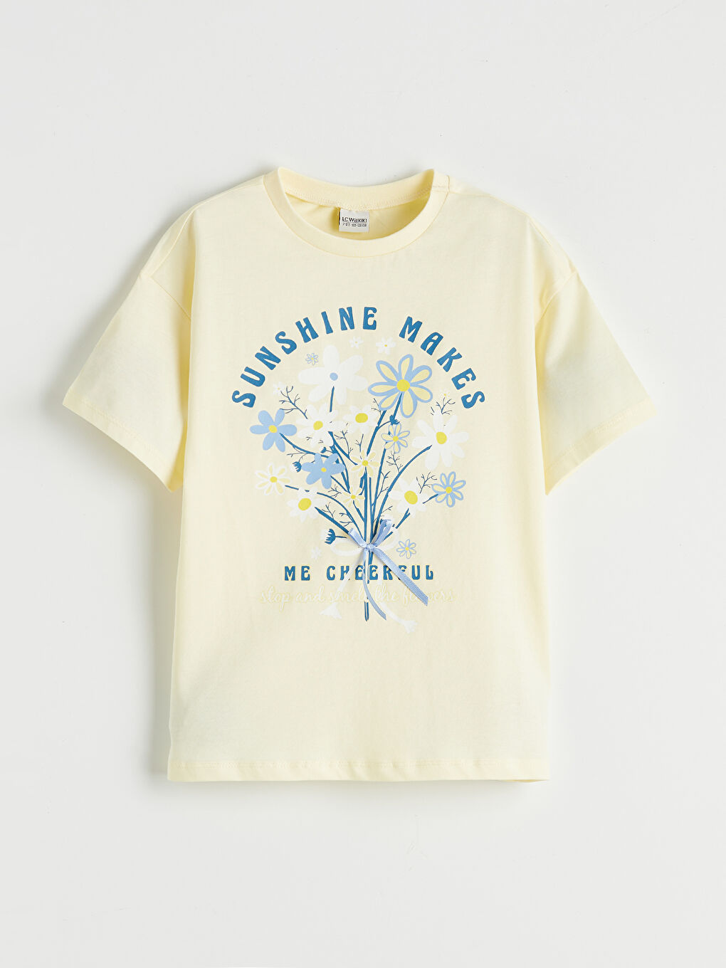 Sarı Bisiklet Yaka Baskılı Kız Çocuk Tişört