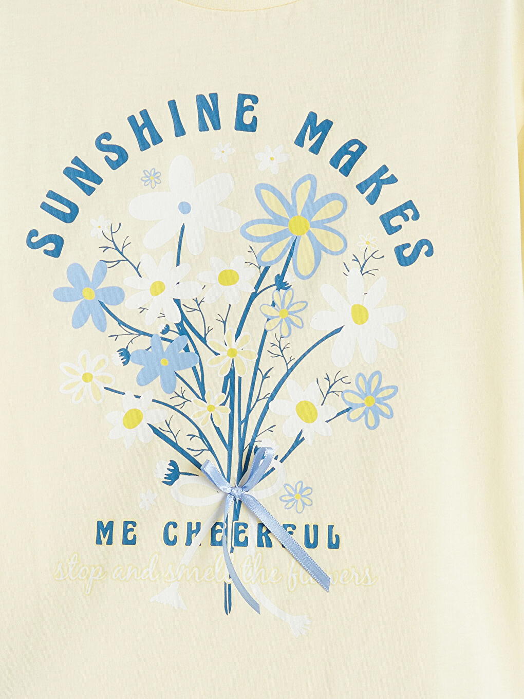 Sarı Bisiklet Yaka Baskılı Kız Çocuk Tişört-2