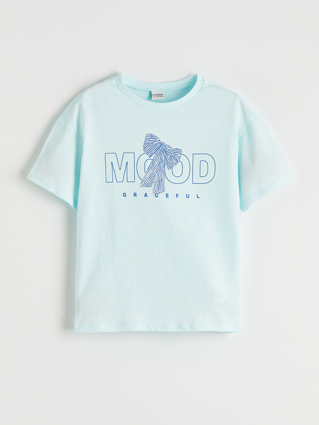 Turkuaz Bisiklet Yaka Slogan Baskılı Kız Çocuk Tişört