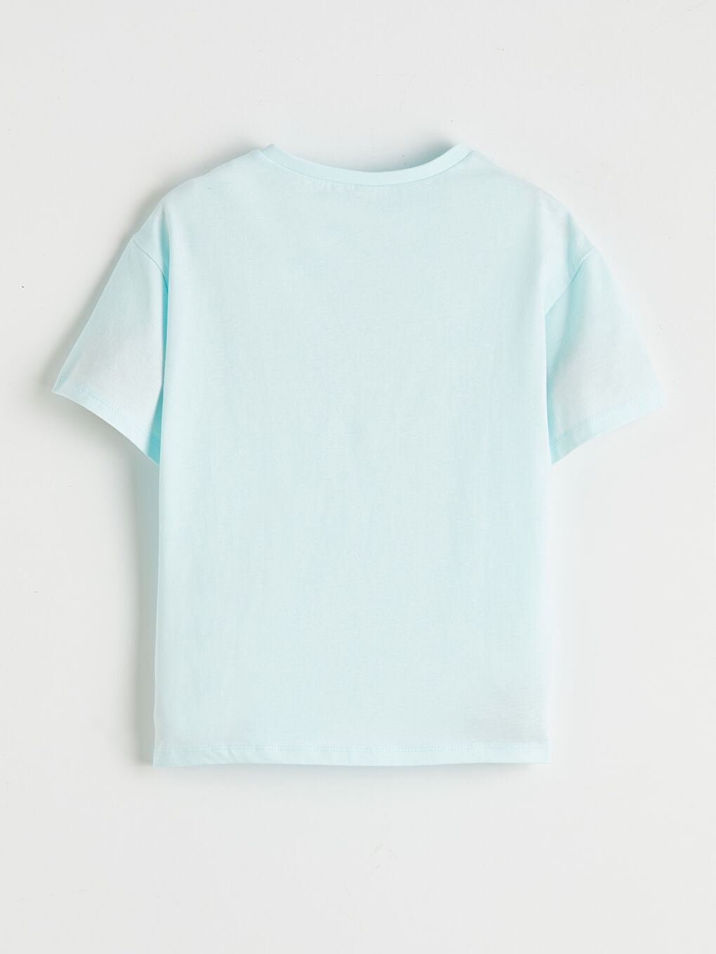 Turkuaz Bisiklet Yaka Slogan Baskılı Kız Çocuk Tişört-1