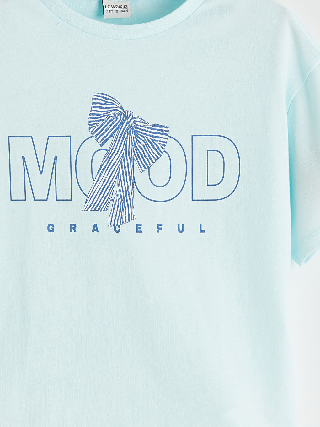 Turkuaz Bisiklet Yaka Slogan Baskılı Kız Çocuk Tişört-2