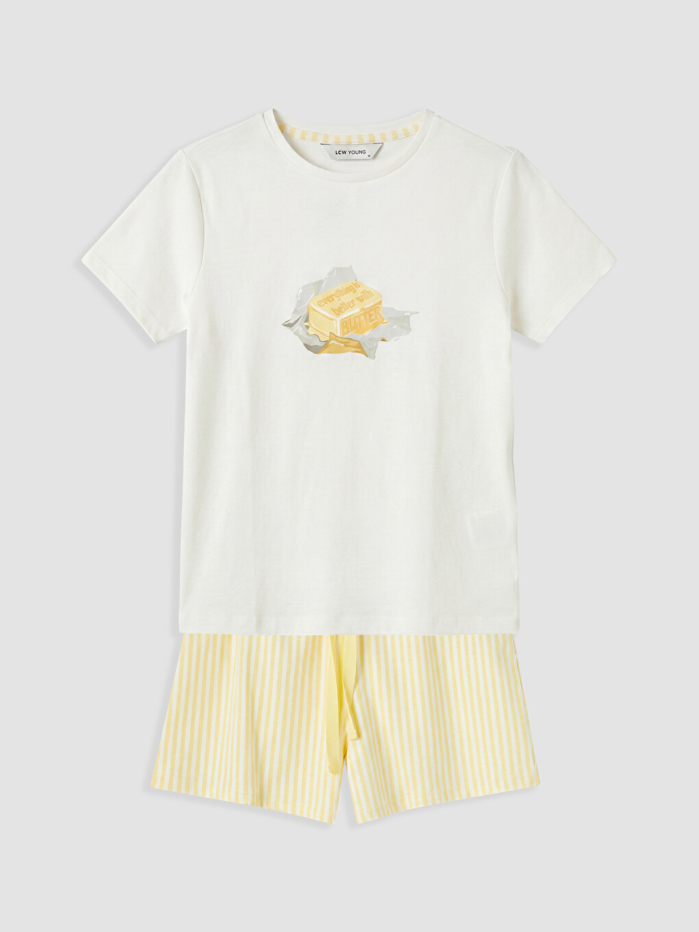 Sarı Bisiklet Yaka Kadın Şortlu Pijama Takımı-4