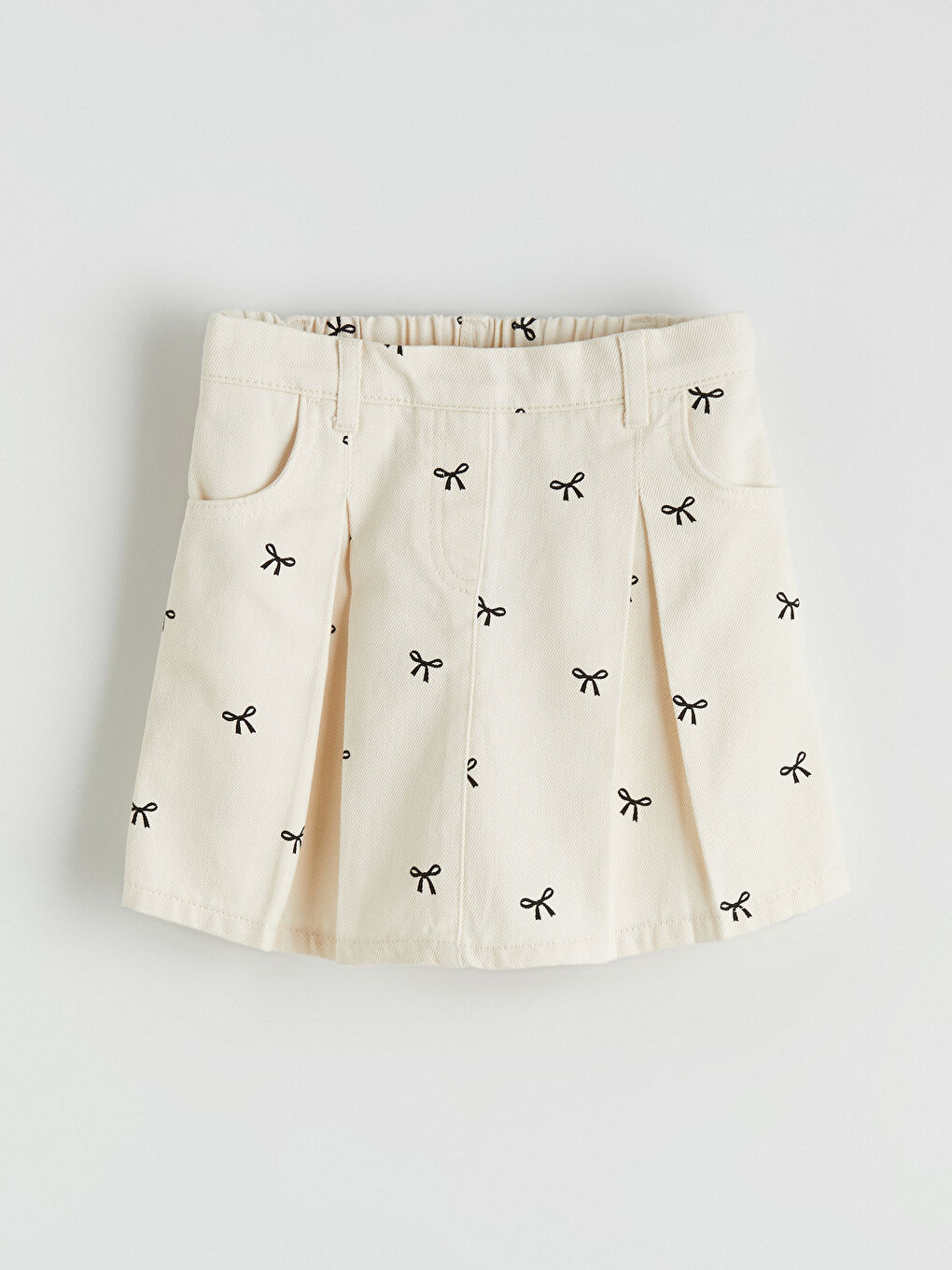 Ekru Beli Lastikli Kız Çocuk Şort Etek ve Külotlu Çorap-1