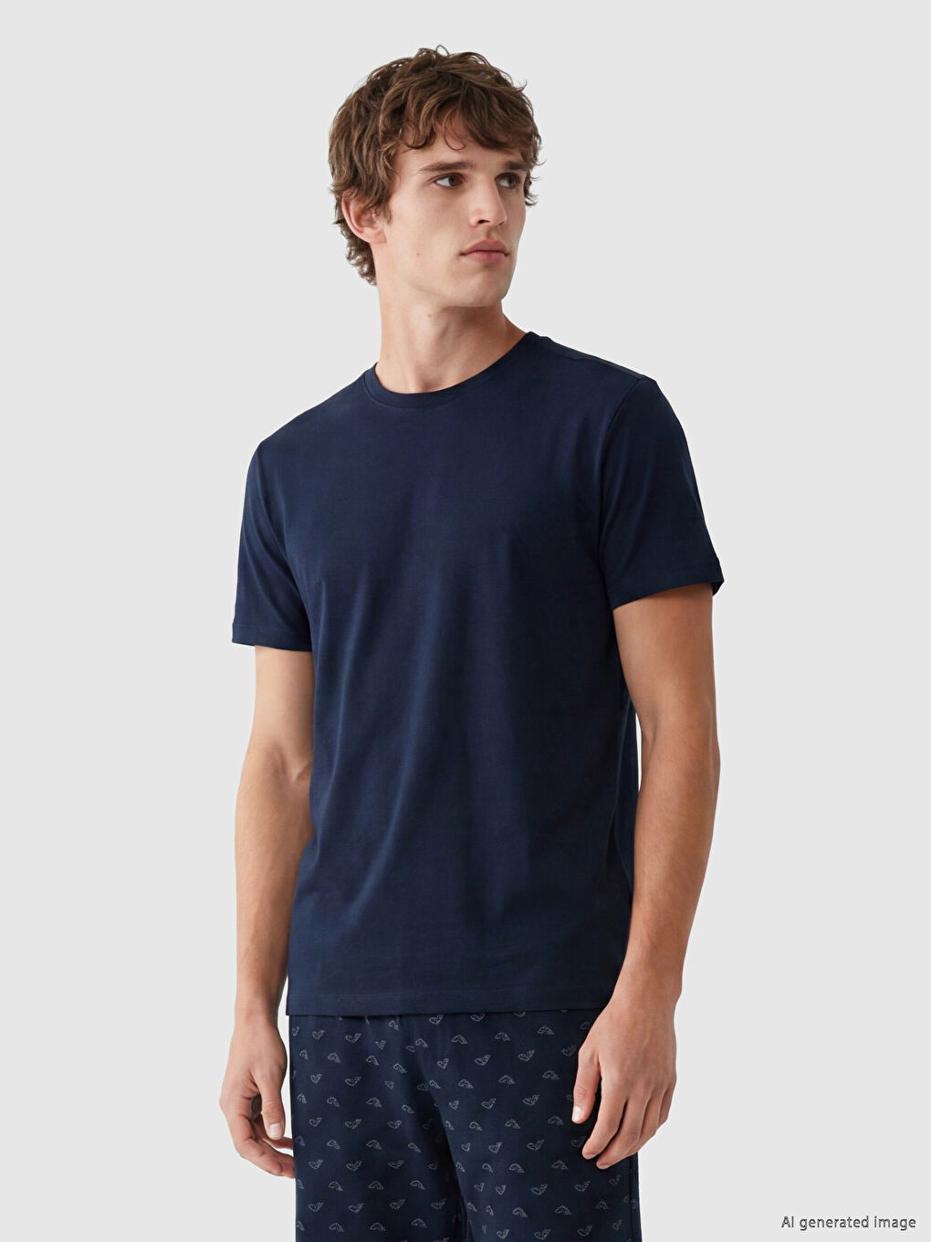 Lacivert Bisiklet Yaka Erkek Pijama Üst-1