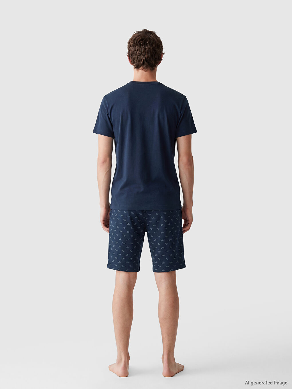 Lacivert Bisiklet Yaka Erkek Pijama Üst-3