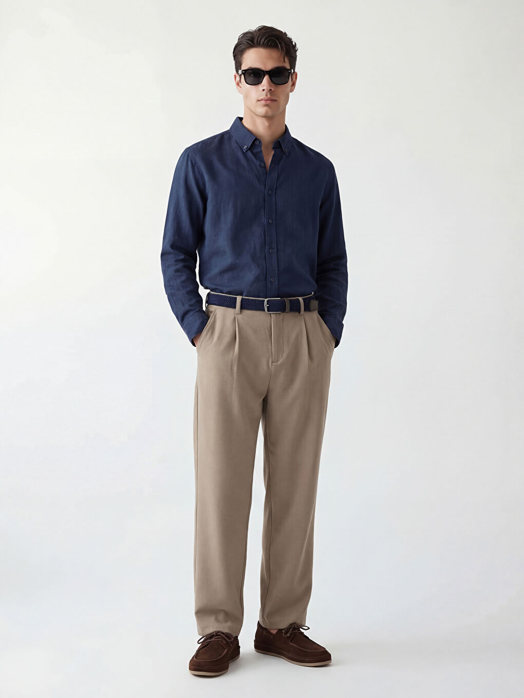 Bej Rahat Kalıp Erkek Pileli Pantolon	