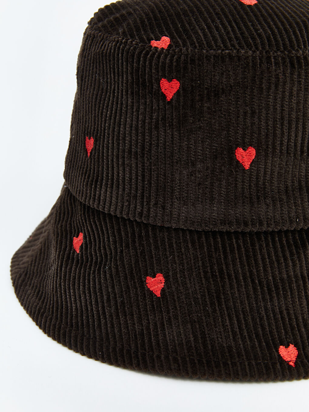 Kahverengi Kalp Desenli Kadın Bucket Şapka -2