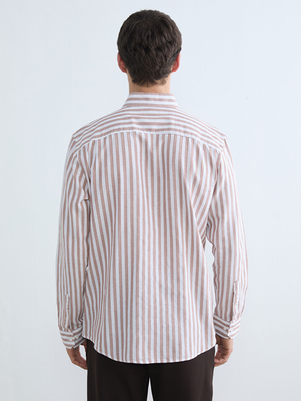 Kahverengi Regular Fit Çizgili Erkek Gömlek-3