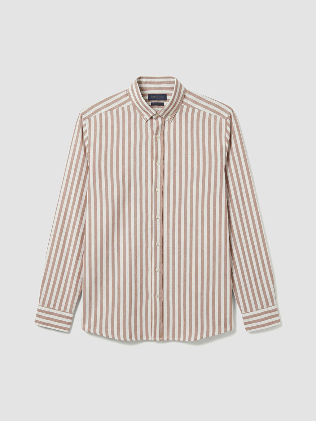 Kahverengi Regular Fit Çizgili Erkek Gömlek-4