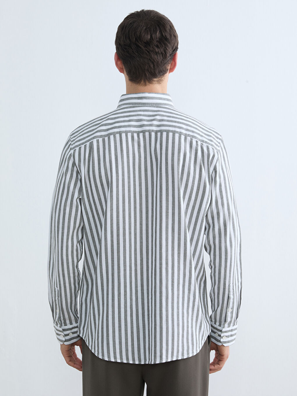 Haki Regular Fit Çizgili Erkek Gömlek-4