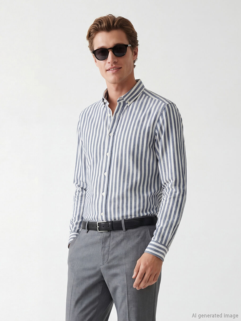 Lacivert Regular Fit Çizgili Erkek Gömlek