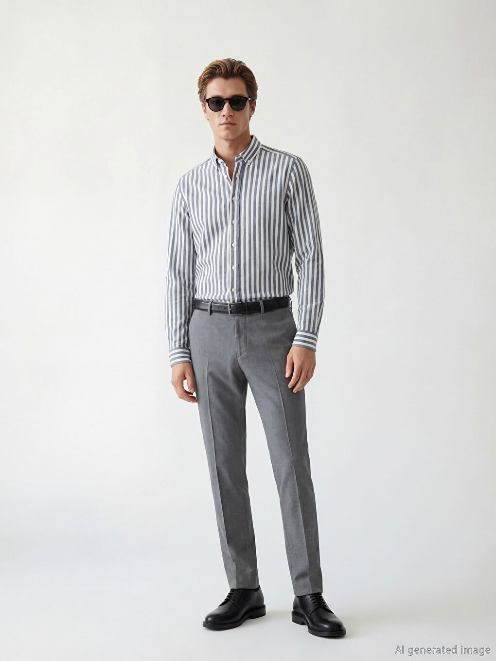 Lacivert Regular Fit Çizgili Erkek Gömlek-2