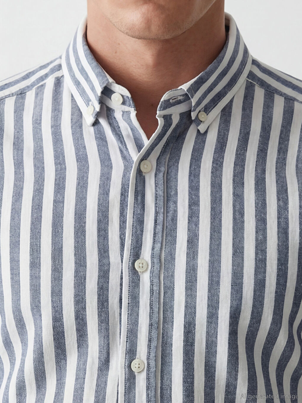 Lacivert Regular Fit Çizgili Erkek Gömlek-3