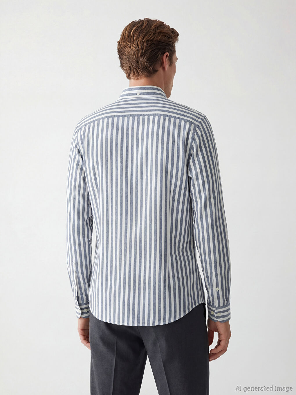 Lacivert Regular Fit Çizgili Erkek Gömlek-4
