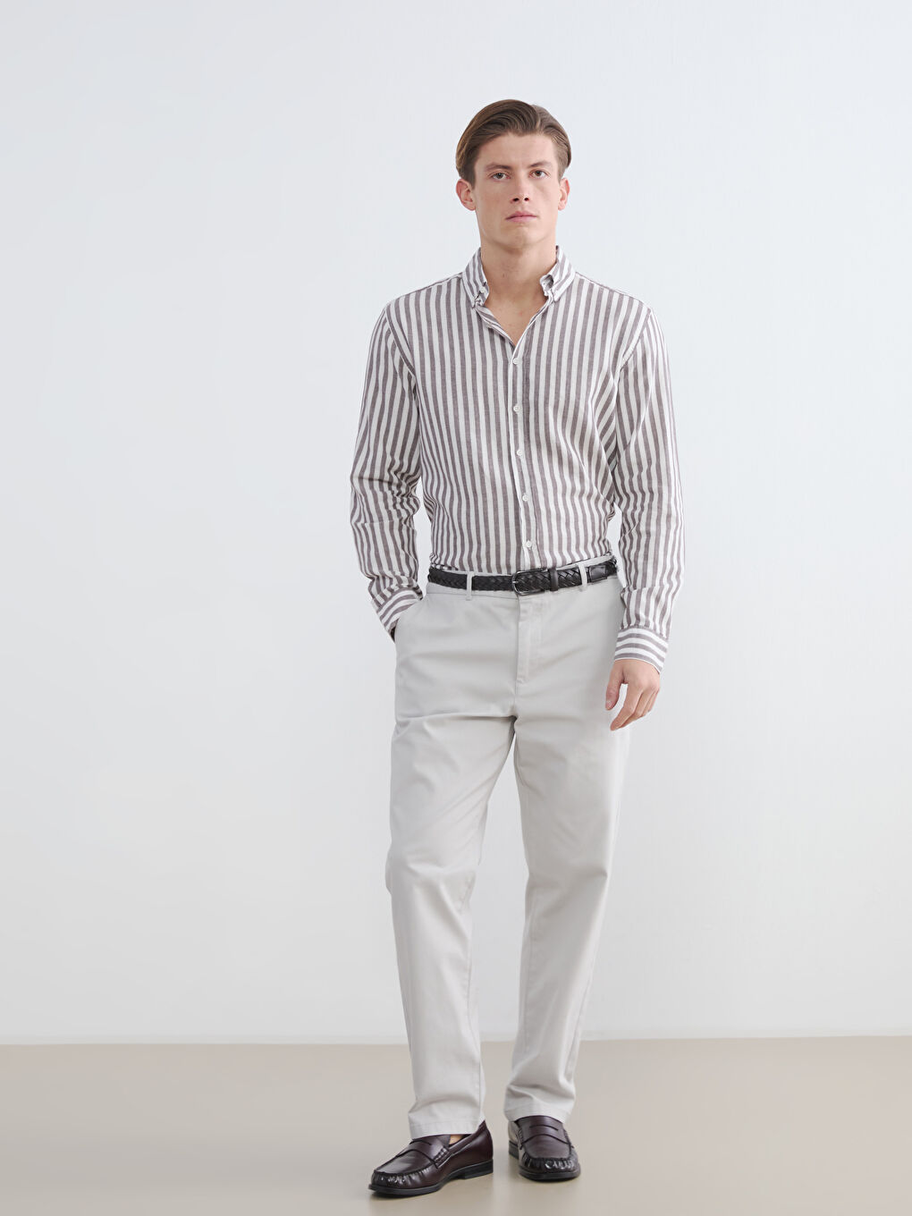 Mürdüm Regular Fit Çizgili Erkek Gömlek-1