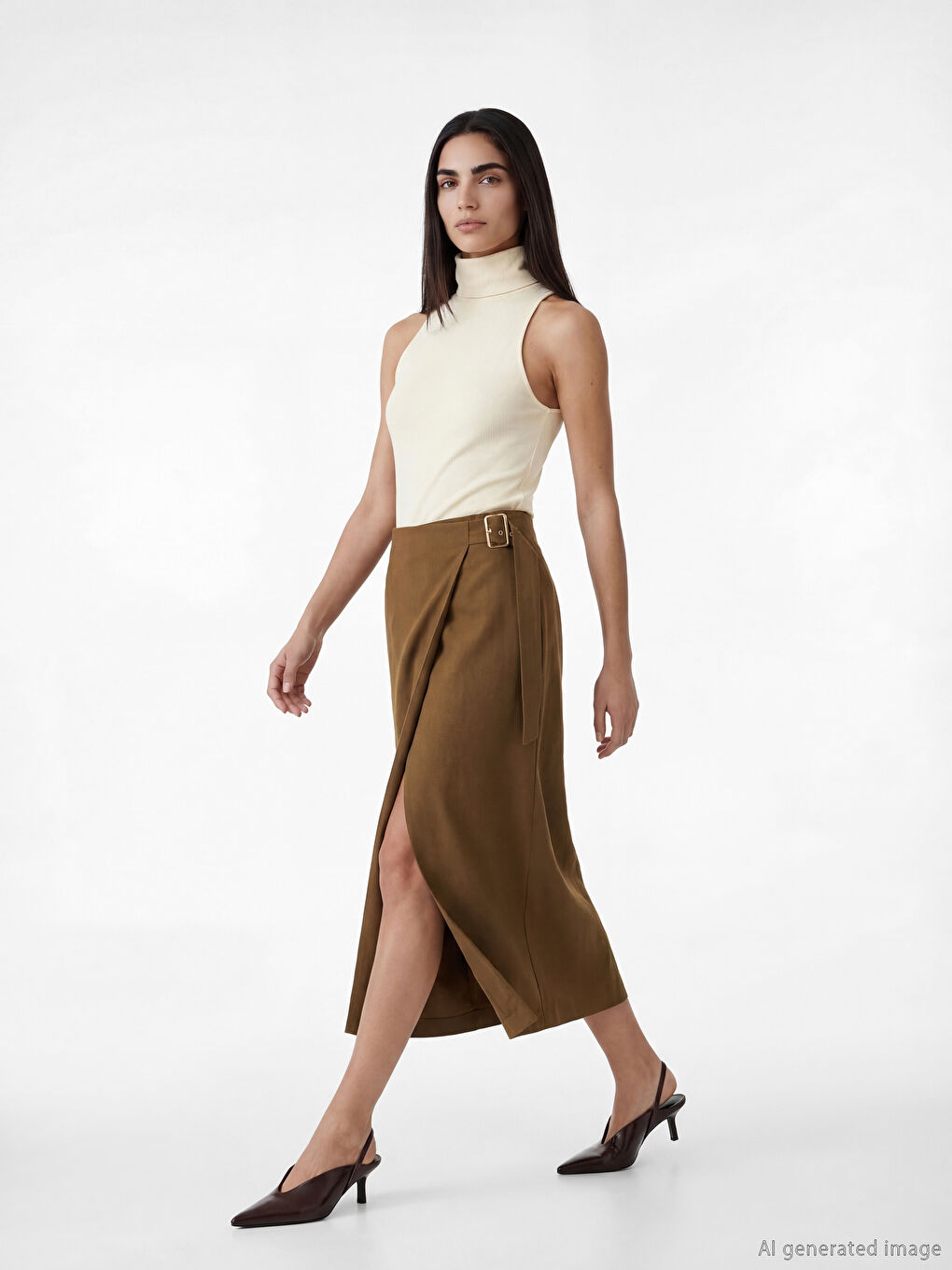 Haki Beli Kemerli Toka Detaylı Etek