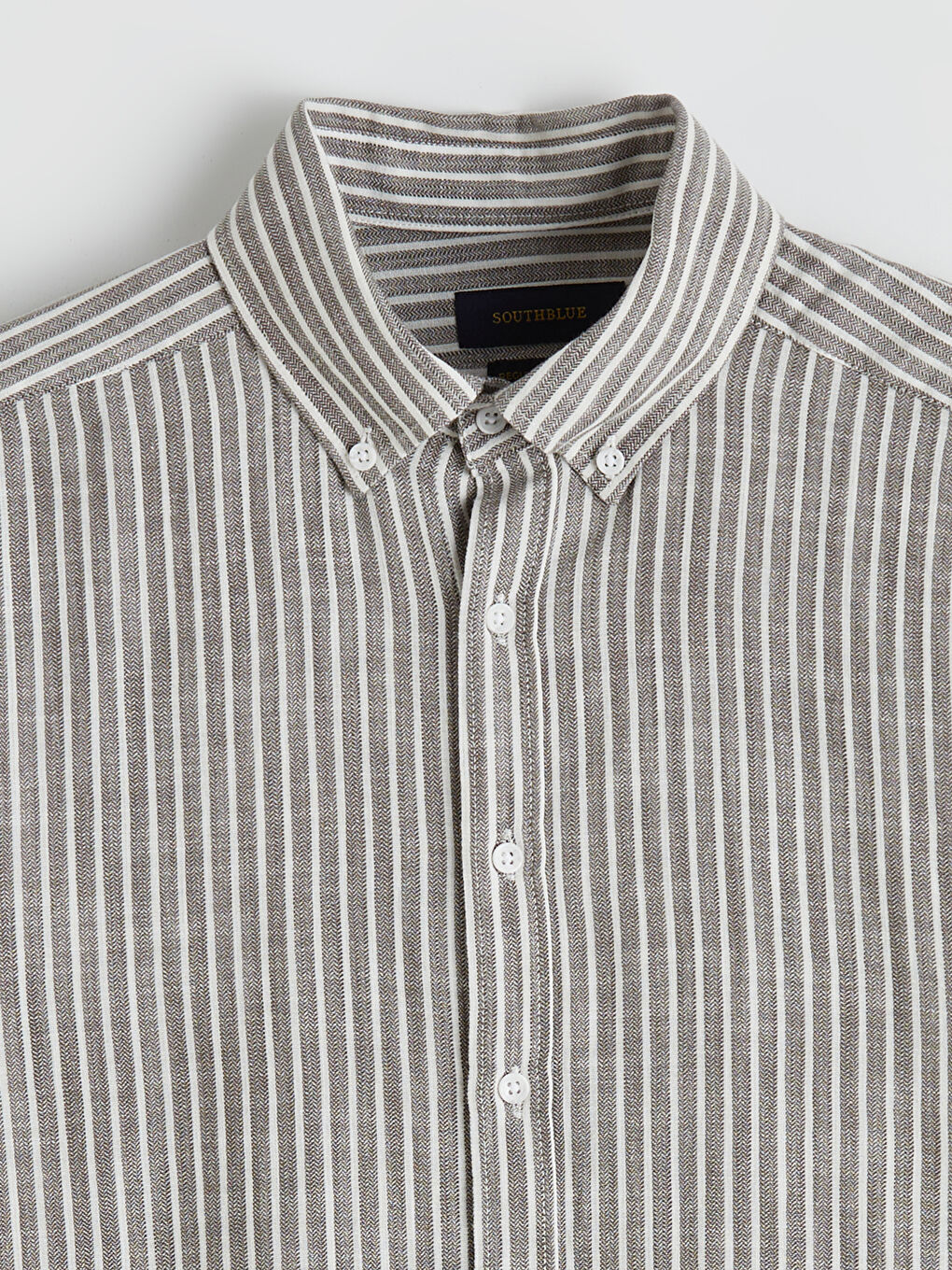 Haki Regular Fit Çizgili Erkek Gömlek-5