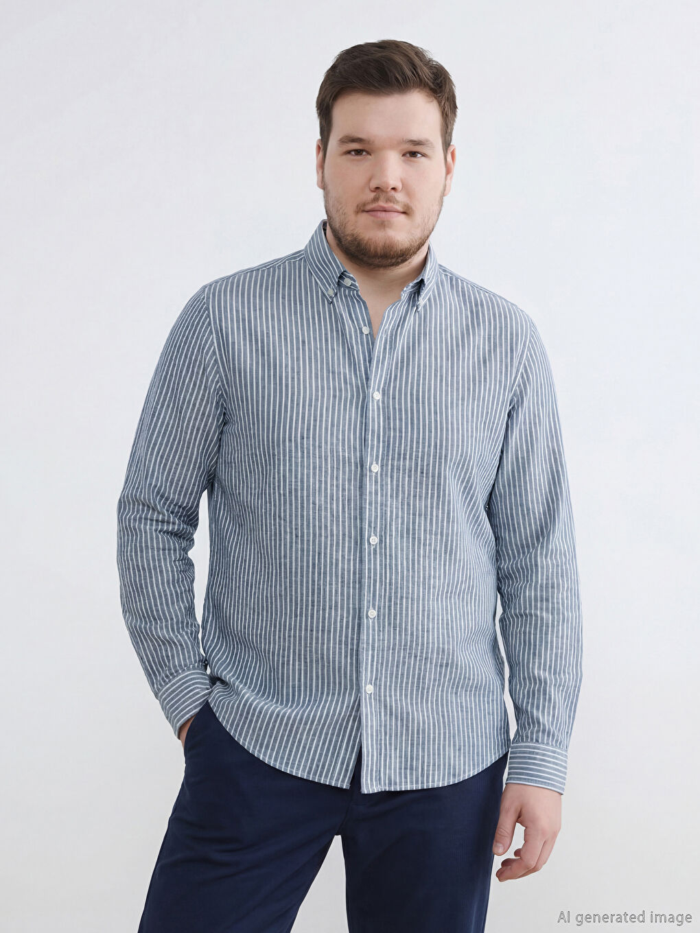 Lacivert Regular Fit Button Down Yaka Erkek Gömlek-1