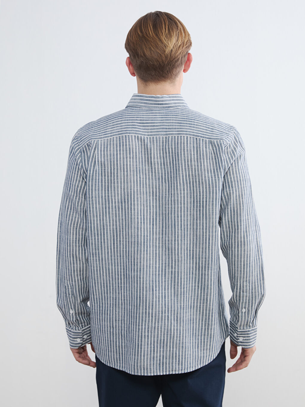 Lacivert Regular Fit Button Down Yaka Erkek Gömlek-4